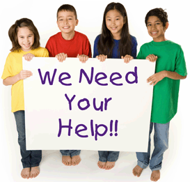 Children holding a sign saying wee need your help